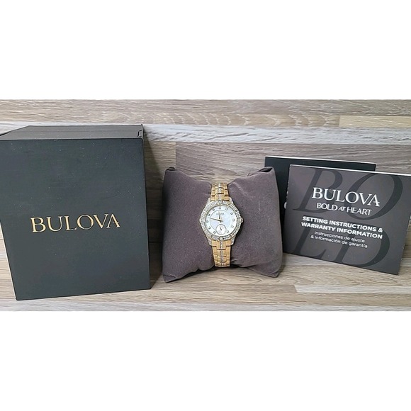 Bulova Crystal Womens Crystal Accent Gold Tone Stainless Bracelet Watch 98L283 - Picture 1 of 13